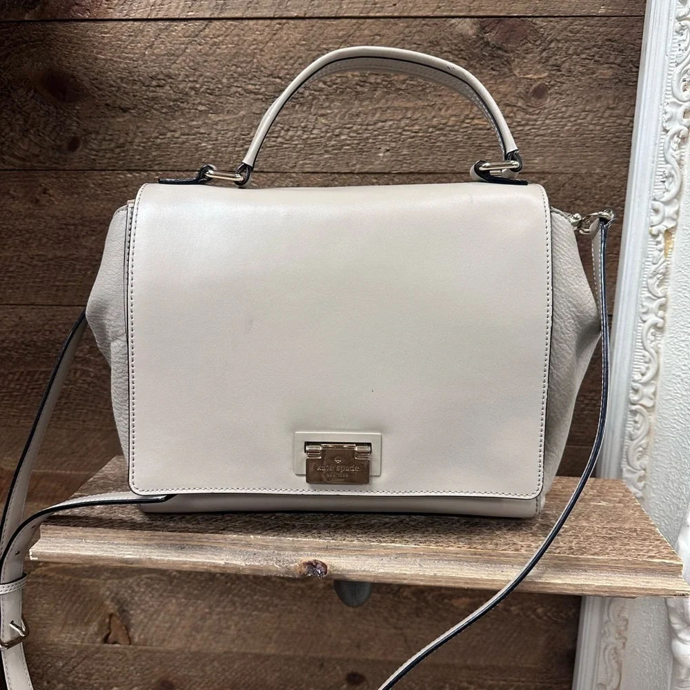 Kate Spade New York Light Gray Leather Top Handle Satchel Crossbody